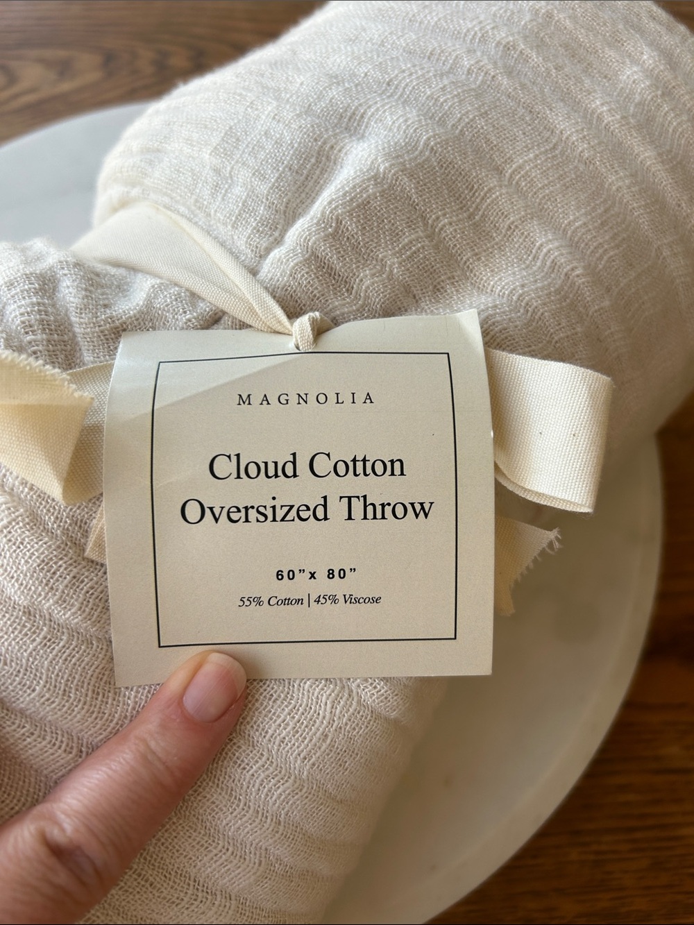 Magnolia Angora Cloud Cotton Oversized Throw Cream 60" x 80" - Picture 2 of 6